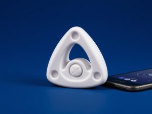 We-Vibe Verge cock ring showing its unique triangular design and app control features